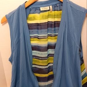 Logo Lori Goldstein open front vest cardigan sheer back tunic length